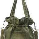 Hzxsny Denim Shoulder Bag for Women Canvas Tote Bag Crossbody Bag Aesthetic Large Denim Messenger Bag Hobo Handbags with Drawstring, Green