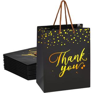 COGLARING thank You Bags, 20Pcs Medium Gift Bags 10x8x4.8 Inch, Black and Gold Paper Gift Bags with Handles for Weddings, Bridal Shower, Retail Gifts