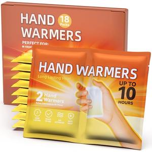YOSHENNMO Hand Warmers Disposable - Up to 10 Hours of Heat, Super Long Lasting Air Activated Warmers, Quick & Easy Activation, Portable Odor, Free Warmth for Hands 18 Pack