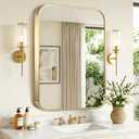 Gold Bathroom Mirror for Over Sink, 30"x36" Aluminum Frame Rectangle Wall Mirror, Modern Decorative Vanity Mirror for Living Room, Bedroom