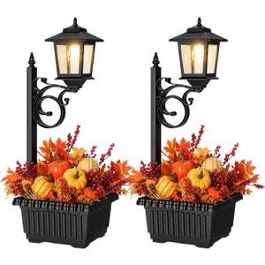 2 Pack 2-in-1 Outdoor Flower Pots, Solar Post Lamps Waterproof, Solar Lamp Post Lights, Wall Mount or Freestanding, Outdoor Decorative Lamp for Garden, Patio, Front Porch, Back Door, Warm White, 11.4 x 11.4 x 28.7 inches