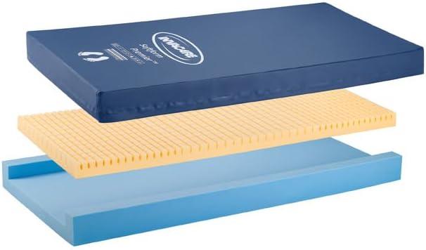 Invacare Premier Hospital Bed Mattress, Foam, Fluid-Resistant Cover Flexes in Right Places to Relieve Body Pressure, Firm Mid-Section & Soft Head/Feet Section, Enhanced Side Support for Safe Transfers (80"x36"x6")