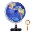 WOWESOTICA 12” Raised Relief World Globe with LED Light, Desk Globe with Wood Base & Metal Meridian, Educational Geography Tool for Students, Teachers & Office Decor(Blue, 12 Inch)