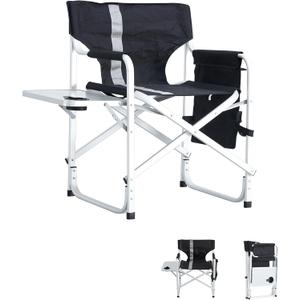 400LBS Heavy Duty Camping Director Chair - Lightweight Aluminum Frame with Foldable Side Table, 600D Oxford Seat & 3 Storage Pockets, Portable for Camping,Sports,Indoor/Outdoor Adults Use (1PC, Black)