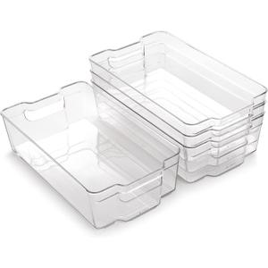BINO | Stackable Storage Bins, X-Large - 4 Pack | THE STACKER COLLECTION | Clear Plastic Storage Bins | Organization Containers for Pantry & Fridge | Multi-Use Organizer Bin | BPA-Free
