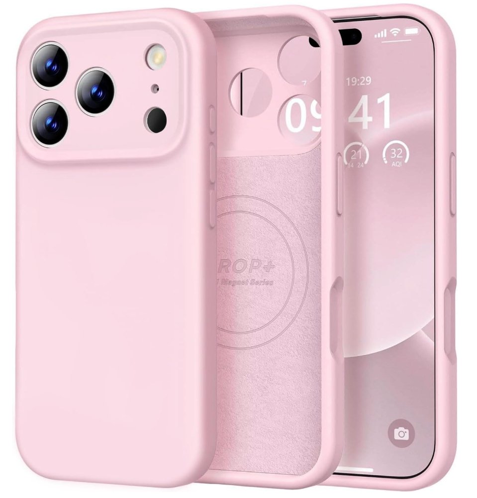 Vooii Magnetic for iPhone 17 Pro Max Case, Compatible with Magsafe (Premium Liquid Silicone) (Integrated Camera Control Button) Full Body Protective AntiScratch Microfiber Lining 6.9 inch, Chalk Pink