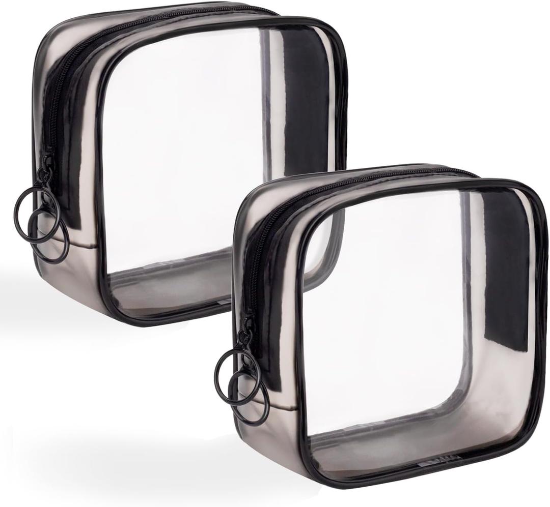 LYroo Black Small Makeup Bag Clear Mini Makeup Zipper Pouch Makeup Bag Small Cosmetic Bag for Purse Essentials Items Women Coin Purse Aesthetic Stuff(2 Pack)