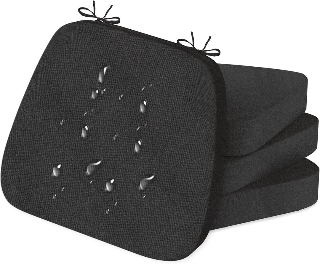 17'' x 16'' x 2.5"Thick Chair Cushions for Dining Chairs, 4 Pack WaterProof Easy Clean Kitchen Chair Pads with Ties and Non-Slip Backing - 30D High Elastic Foam Soft Kitchen Chair Cushions