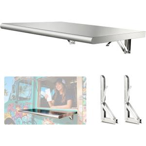 Stainless Steel Folding Concession Shelf 24" x 12", Drop Down Folding Wall Shelves, Heavy Duty Foldable Wall Mount Shelving for Concession Windows, Food Truck, Kitchen, Garage, Laundry