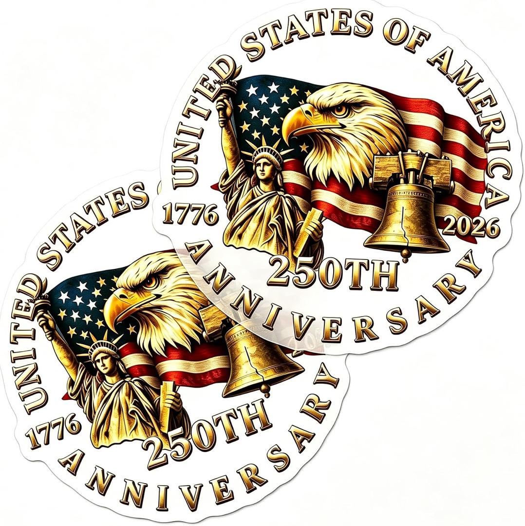 America 250 Car Decals, 2 PCS 1776-2026 USA 250th Anniversary Stickers, Patriotic Eagle Decal with Liberty Bell & Statue of Liberty, Window Bumper Sticker for Car Truck SUV Laptop