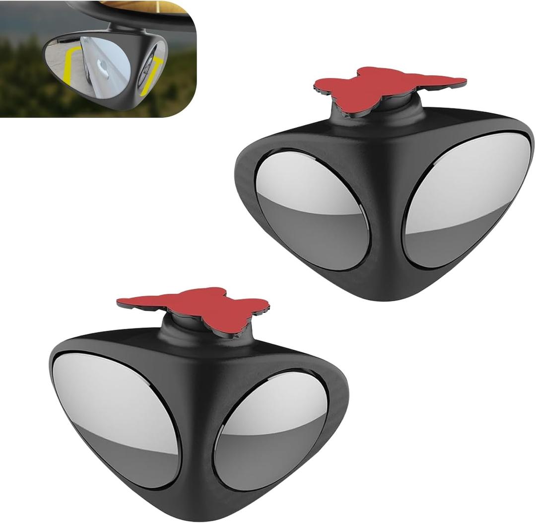 2PCS Car Blind Spot Mirror, HD Crystal Glass Blind Spot Mirror with ABS Scratch-resistant Shell, 360 Degrees Freely Adjustable Dual-sided Rearview Assist Accessories, for Most Cars (Black)