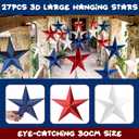 18 Pack 12'' 3D Large Patriotic Paper Stars Hanging Decorations 4th of July Red White and Blue Star Decor Memorial Day Tree Ornaments Independence Day 250th Anniversary Decoration for Ceiling Porch