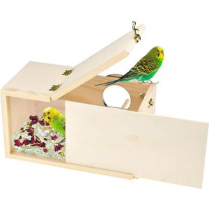 Parrot Nesting Box Cockatiel Nesting Box Bird Breeding Box House Handcrafted Wooden Acrylic Transparent Bird Box with Detachable Wooden Board for Parakeets Cockatiel Budgie Conure Parrot S (S(9.1"X5.7"X5.7"))