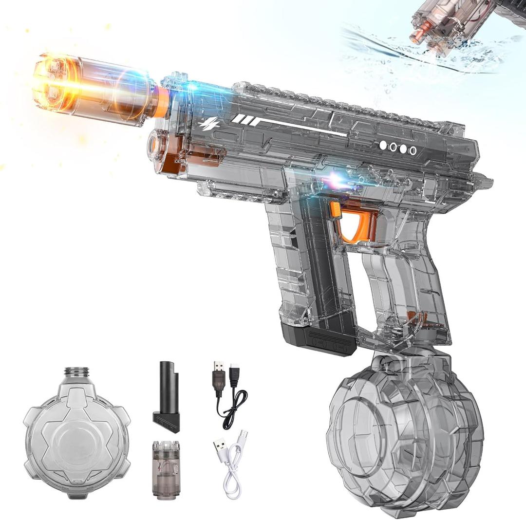 Electric Water Gun Toy with Auto Suction & Flashing Muzzle 800CC Large Capacity 26-32FT Long Range