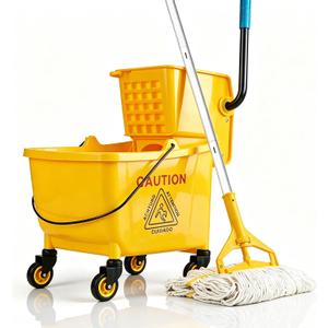 33 Qt Commercial Mop Bucket, with Side-Press Wringer on Wheels. Includes an Industrial Mop. Yellow Industrial Mop Bucket, Suitable for Home, Commercial, Restaurant Cleaning