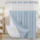 Craidlela Boho FogBlue Woven Fabric Shower Curtain 72 x 74 Modern Farmhouse, No Hooks Tufted Chevron Striped Shabby Chic Textured, Minimalist Cloth Curtain for Bathroom, Hotel Decor