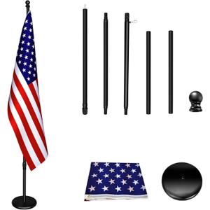 Indoor Flag pole with Base,Telescoping Flag Pole 8FT-9FT, Flagpoles Rotate 360 Degrees, 3X5ft American Flag. Suitable for Office, Auditorium, School, Use(Black-US)