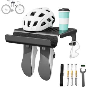 Bike Wall Mount Rack Indoor Bike Storage Garage Bike Rack Wall Mount with Shelf and Hooks Store Your Helmet and Shoes for a Single Road, Mountain or Other Bicycle (Universal Size)