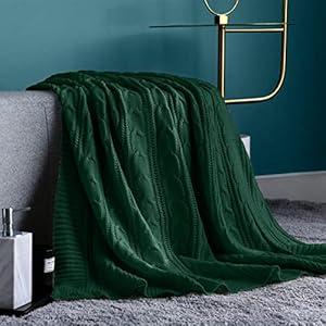 jinchan Cable Knit Throw Blanket 50x60 inches Lightweight Soft Cozy Spring Sweater Blanket Solid Dark Green Quilt Modern Decorative Throws Farmhouse All Seasons for Couch Bed Sofa