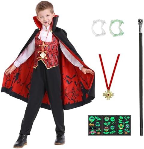 RKKVQP Kids Vampire Costume for Boys Halloween Costumes Toddler Vampire Dark Prince Cosplay Outfit Birthday Dress Up Set, 11-12Y