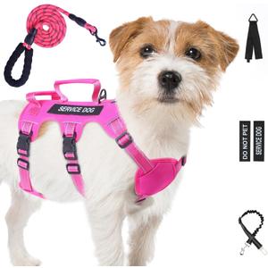 Escape Proof Dog Harness for Large Medium Sized Dogs Six Point Adjustable, Service Dog Vest Harness and Leash Set, No Pull Dogs Harnesses with Handle, Medium Dog Harnesses for Walking (Pink, S)