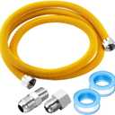 Puxyblue [2025 New] 72" Flexible Gas Line Kit for Dryer Stove Range Water Heater - 1/2" OD(3/8" ID) Flexible Stainless Steel Gas Dryer Kit Come with 1/2" MIP & 1/2" FIP Additional Raw Belt