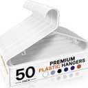 HOUSE DAY White Plastic Hangers 50 Pack, Plastic Clothes Hangers with Built-in Hooks, Durable and Strong Plastic Coat Hangers for Closet, Space Saving Clothing Hanger for Shirts, Coats, Skirt, Dress