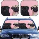 Light Pink Cute Pug Dogs 2-Piece Car Windshield Sun Shade Foldable Front Window Sunshades Blocks UV Rays and Keeps Your Vehicle Cool for Most Sedans SUV Truck, Medium
