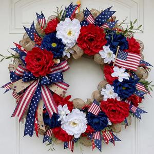 Daifunli Red White and Blue Wreaths for Front Door 16 Inch Patriotic Wreath Memorial Day 250th Anniversary 4th of July American Flag Decorations for Independence Day Home Wall Window Porch Decor