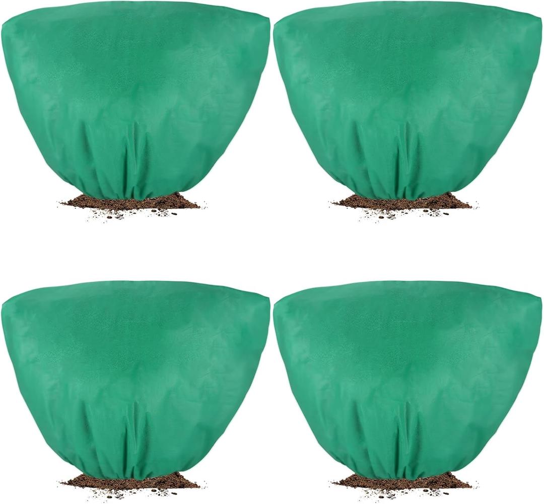 Forwe 4 Pack Plant Covers Freeze Protection 47" x 31" Winter Plant Protector Covers Drawstring Frost Blankets Protection for Outdoor Plants Tree Bush from Animal (Green)