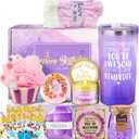 Birthday Gifts for Women, Happy Birthday Relaxing Spa Gifts Basket for Women, Purple Gift Box Set for Mom Sister Female Friends Wife Girlfriend Daughter, Unique Gifts for Female Who Have Everything