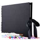 GOTIDEAL 80 Pages Scrapbook Album with 10 Metallic Markers, Craft Paper Photo Album for Wedding and Anniversary, Family DIY Scrapbook Accessories with Scrapbooking Stickers Corners- Black