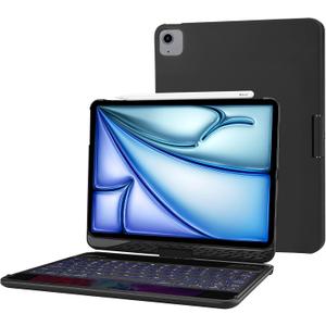 ProCase 360 Swivel Keyboard Case for iPad Air 11" (M4/M3/M2) 2026/2025/2024, Air 10.9" 5th/4th 2022/2020, iPad Pro 11" (2022-2018); 7-Color Backlit Wireless Keyboard, Auto Sleep/Wake - Black