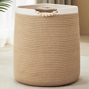 90L Large Blue Woven Rope Laundry Hamper Basket for Clohtes Boho Tall Rope Baskets for Blanket Baby Nursery Hamper for Girls Kids 17"Wide 22"Tall