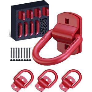 1/2" D Rings Tie Down Anchors, 12000LBS Heavy Duty Bolt-On Forged D Rings with Thicken Reinforcing Plate, Trailer Tie Down Anchor Hooks for Truck Bed, Trailer and Cargo, 4Pack, Red