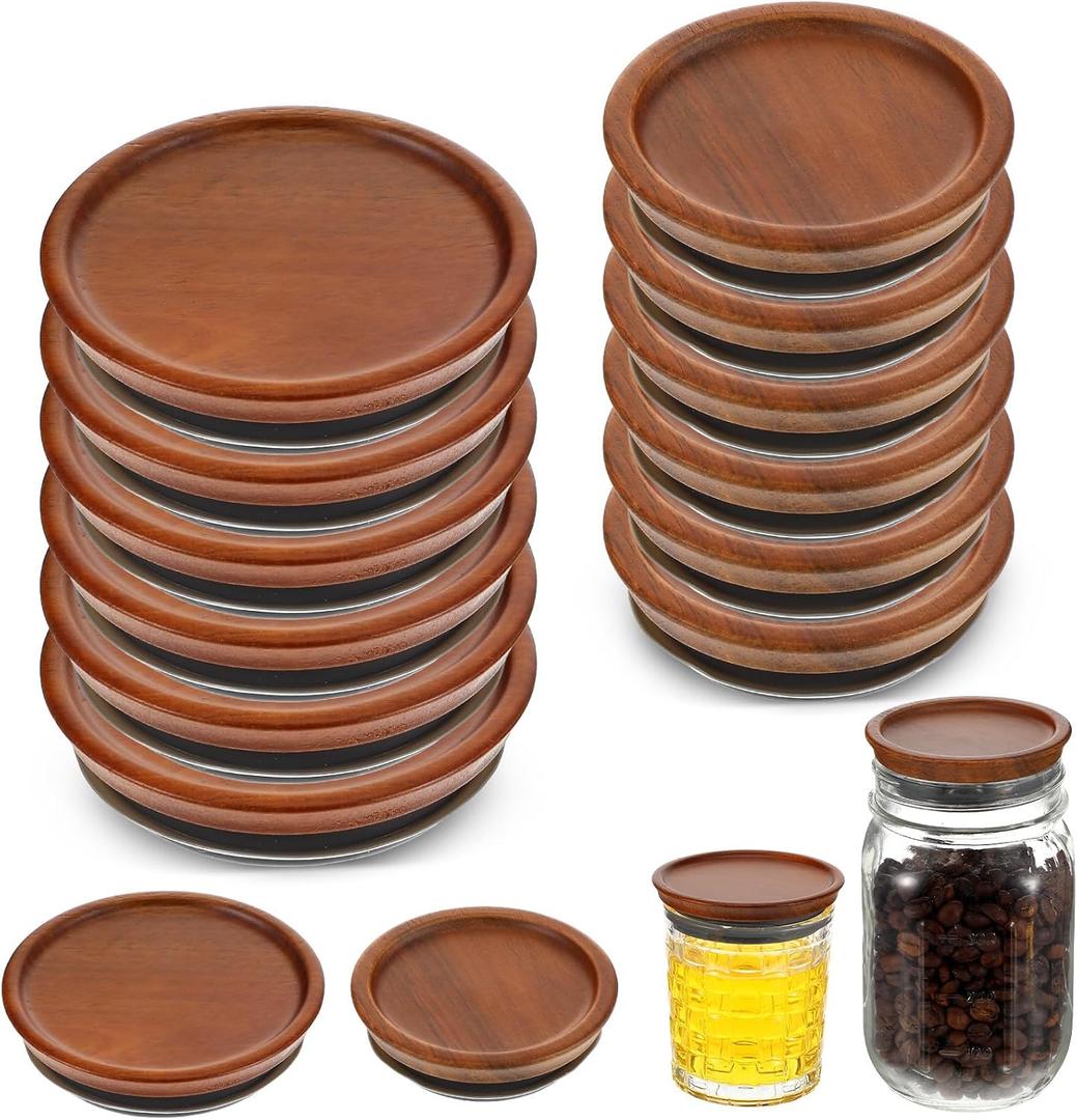 Molain 6Pack Regular Mouth and 6Pack Wide Mouth Mason Jar Lids, Acacia Wood Mason Jar Lids, Reusable Canning Lid with Airtight Silicone Seal for Ball Jars (Brown)