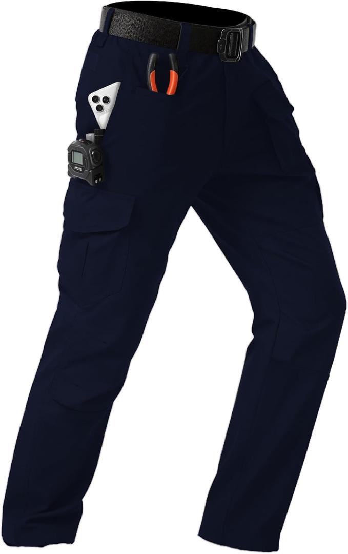 Mens Cargo Pants Tactical Work Construction for Men Ripstop Waterproof Outdoor Hiking with Pockets (Blue, M)