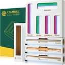 Calmbee 9 in 1 Bamboo Storage Bag Organizer for Kitchen Drawer Plastic Wrap Dispenser with Cutter & Foil Organizer, Wooden Baggie Organizer for Sandwich, Snack, Gallon, Quart Sizes, White