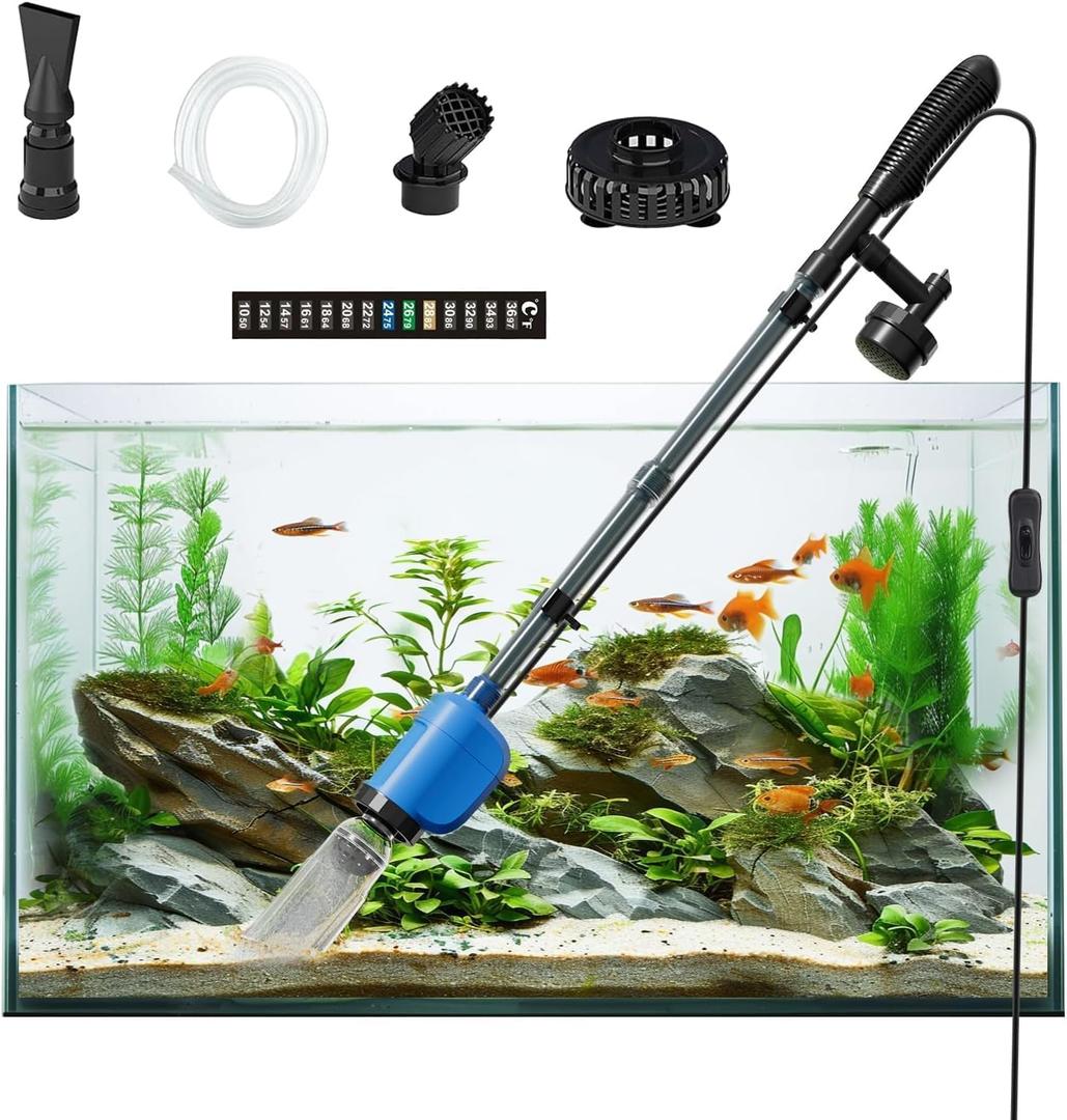 FOUSIUTIM 6-in-1 Electric Aquarium Gravel Cleaner, 530GPH Fish Tank Vacuum with Water Changer, Sand Washer & Debris Remover, Quiet 32W Pump & Telescopic Pole for Freshwater & Saltwater Tanks (Blue)