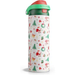 Christmas Insulated Water Bottle with Straw - Leak Proof Stainless Steel Water Bottle for School, Travel, Keeps Cold All Day, One-Touch Flip Lid, Holiday Gifts For Women Men, 24 oz, Santa Parade