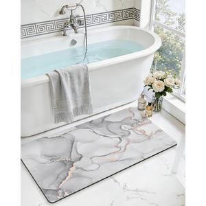DEXI Bathroom Mat Ultra Thin, Non Slip Bath Rug for Shower Floor, Absorbent Quick Dry Marble Bathmats Low Profile, 17x43, Light Grey