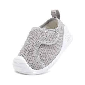 STQ KIDS Baby Wide Toe Box Shoes Boys Girls Toddler Barefoot Sneakers for Indoor Comfortable with Hook and Loop Light Grey Infant, 12-18 Months