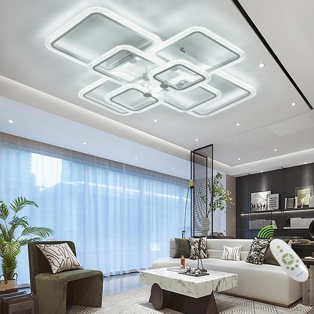 WPLONG Dimmable White Modern Ceiling Lamp with Remote for for Living Room,6 Square Acrylic Modern Lighting Fixture Ceiling Lights,3000K-6500K Flush Mount Light Fixture for Bedroom Dining Room