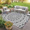 Bsmathom Waterproof Outdoor Rug 5'x8' Reversible Boho Plastic Straw Patio Deck Camping Rugs, Indoor Outdoor Portable RV Mat Clearance Carpet for Outside, Porch, Balcony, Backyard, Beach, Pool,Grey