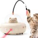 Li&Zhao Interactivity Cat Toy - Automatic Laser Feather Cat Toy, Rechargeable 2 in 1 Cat Electric Toy for Boring Indoor Adult Cats/Kittens(Beige)