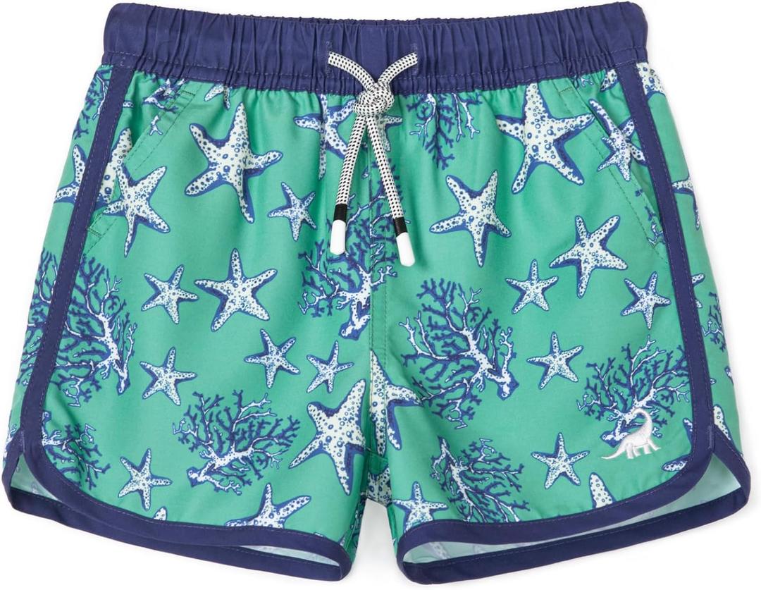 SURF CUZ Boys Swim Trunks Retro Toddler Boy Swimsuit Shorts Quick Dry Swimming Trunks Bathing Suit (2T, 02 Coral Starfish)