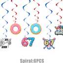 2 x 6 7 Birthday Decorations, 67 Meme Theme Birthday Party Decorations Kit Includes Banner, Large Cake Topper, 6 x Hanging Swirls, 24 x Cupcake Toppers