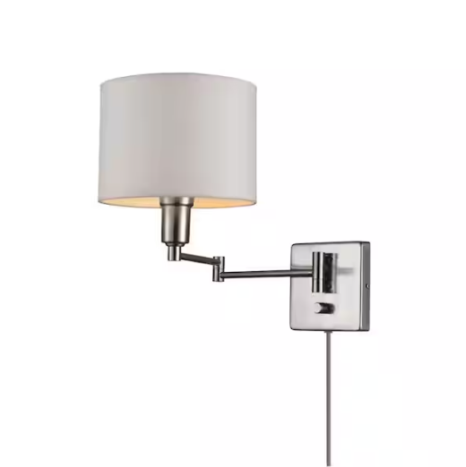Globe Electric Anderson 1-Light Brushed Steel Plug-In or Hardwire Wall Sconce