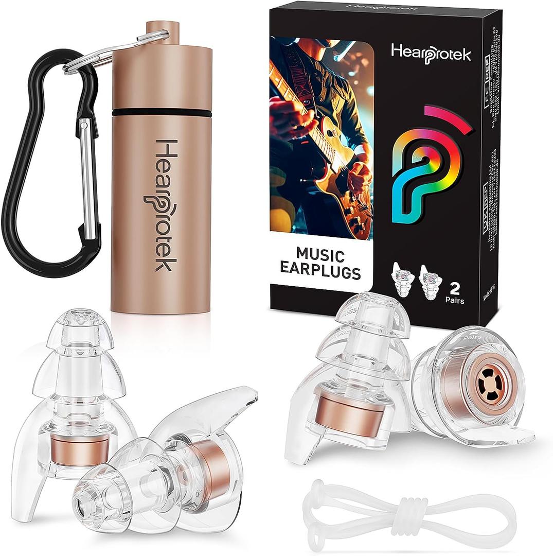 Hearprotek Concert Ear Plugs, 2Pairs Reusable high Fidelity Musician Ear Plugs for Concerts Loud Music-Noise Reduction Ear Protection earplugs for Rave,Festival,Music,Tinnitus Relief (Gold)