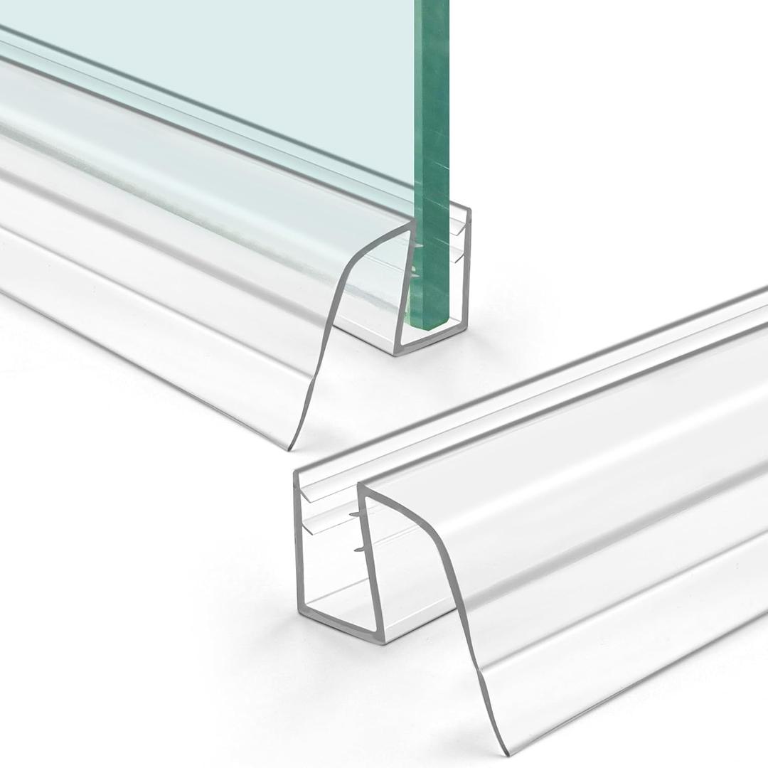 Bathroom Shower Glass Door Bottom Seal Strips, Length 39 Inch 2PCS Transparent PVC Door Bottom Seall Strips for 3/8" (10MM) Thick Framless Glass Panel